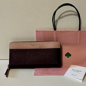 NWOT Kate Spade "Cameron" Continental Maroon/Pink Saffiano Leather Wallet